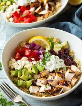 Grilled Greek Chicken Quinoa Bowls