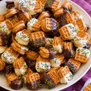 Peanut butter pretzels with chocolate.